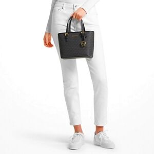 Michael Kors Black Monogram Jet Set Tote Small bag with‎ Gold Accents